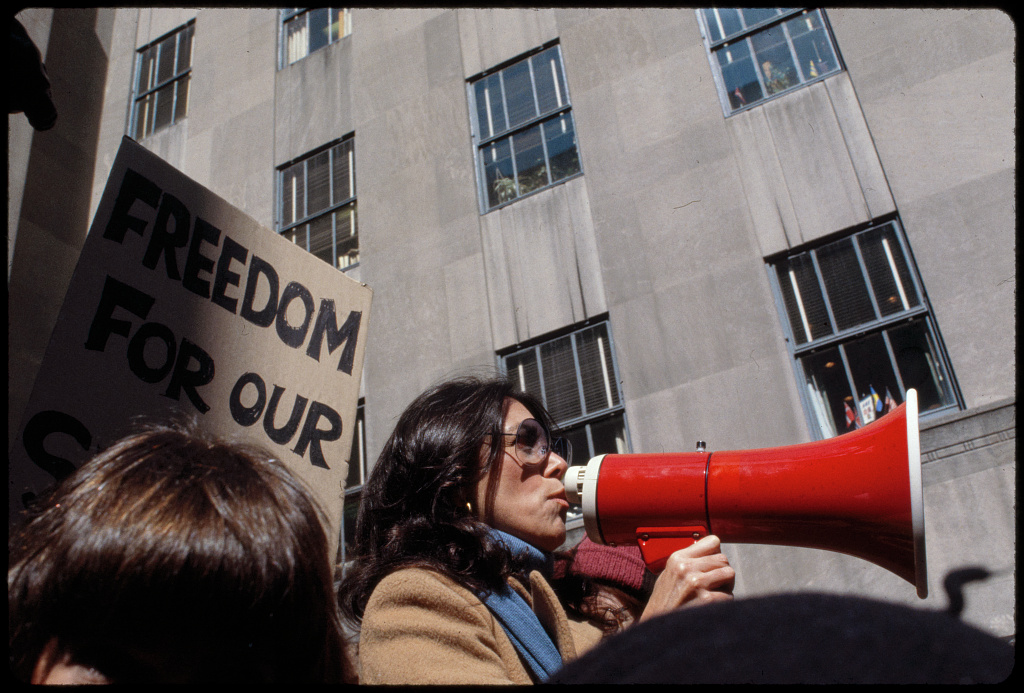 N.O.W. demonstration for Iranian women's rights, 1979, photograph by Bernard Gotfryd